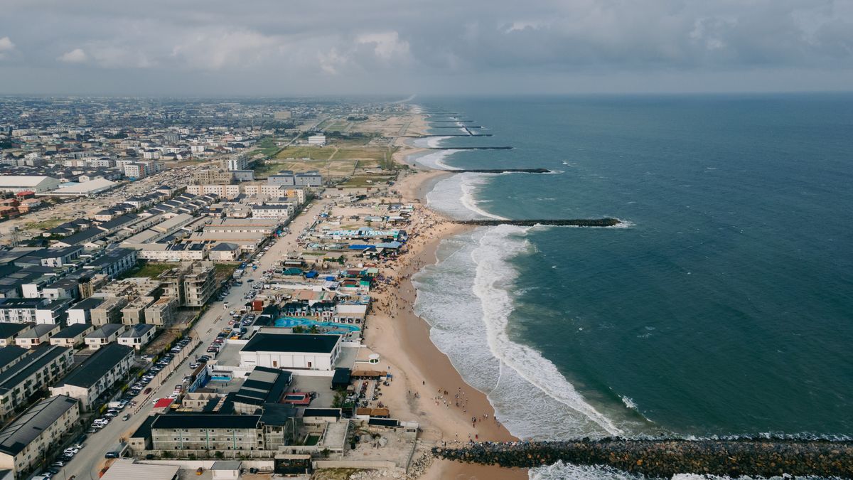 Aerial view of Lagos coastline, Nigeria